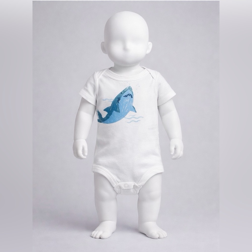 Carter's White and Blue Shark Bodysuit